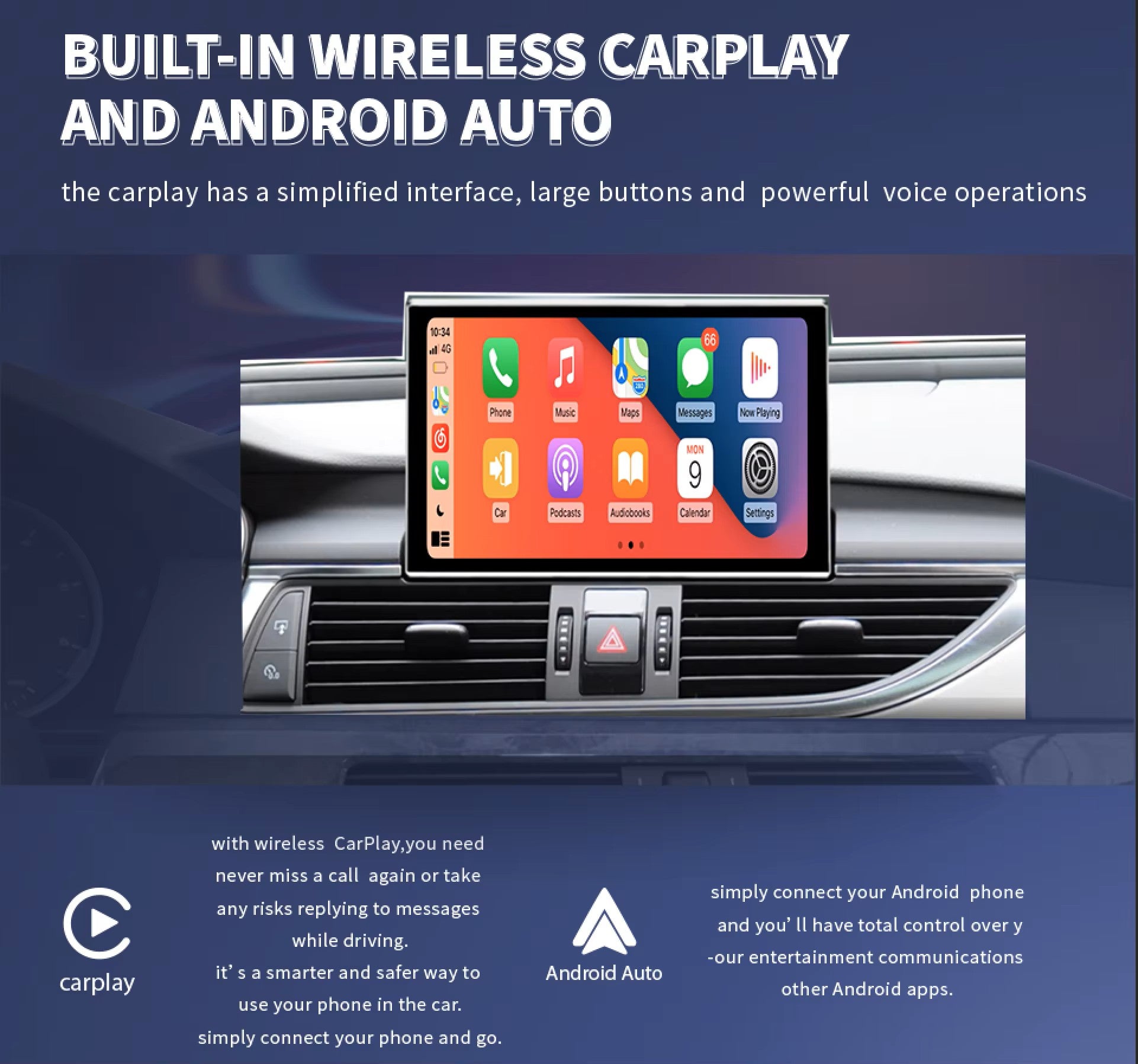 Premium Upgrade 8.8" Touchscreen for Audi A6 A7 C7 C7.5 2012-2018 OEM RMC HNR MHI Featuring Android 14 Wifi 4G Multimedia