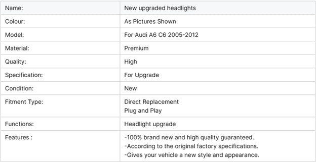 Upgrade A6 S6 C6 2005-2011 Dynamic LED Headlight with Sequential Turn Signals